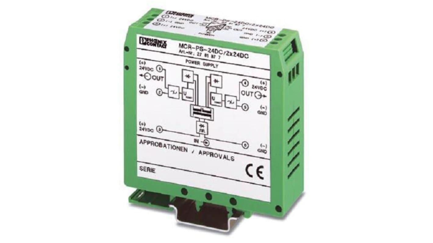 Modulo contatti ausiliario Phoenix Contact 2781877, 2 contatti, ingresso 24 V CC, isolamento galvanico, grado di protezione IP20.