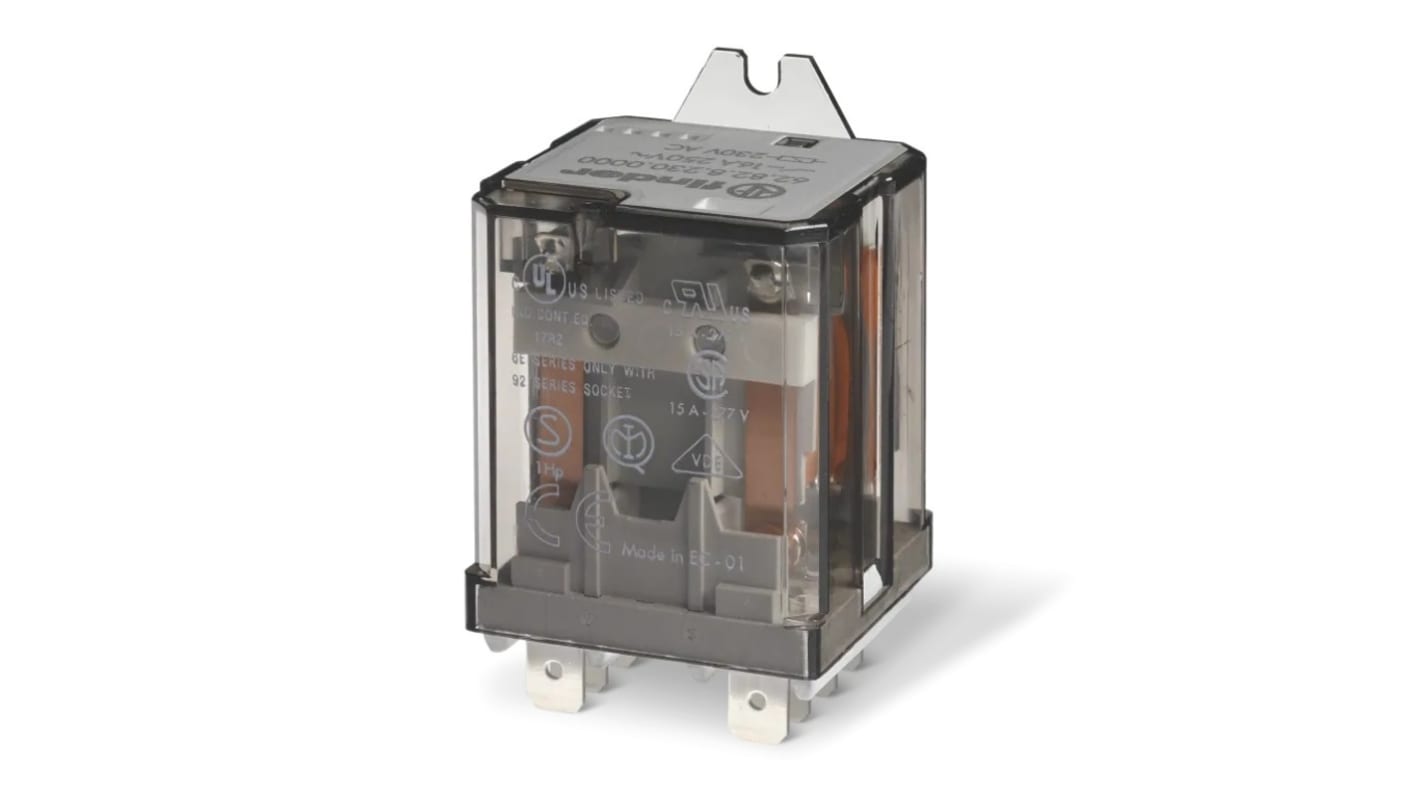 Finder 66.82.8.024.4000, relè di potenza DPDT per montaggio su flangia, bobina 24V, contatti 30 A, connessioni Faston 250.