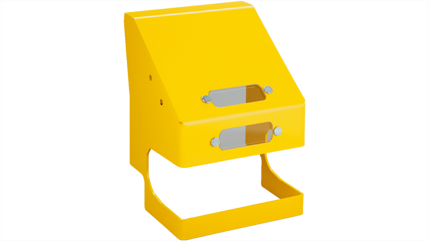 Staffa di montaggio Sick 2083733 in acciaio verniciato RAL 1021 per kit di montaggio gravosi, include visiera per imballaggio.