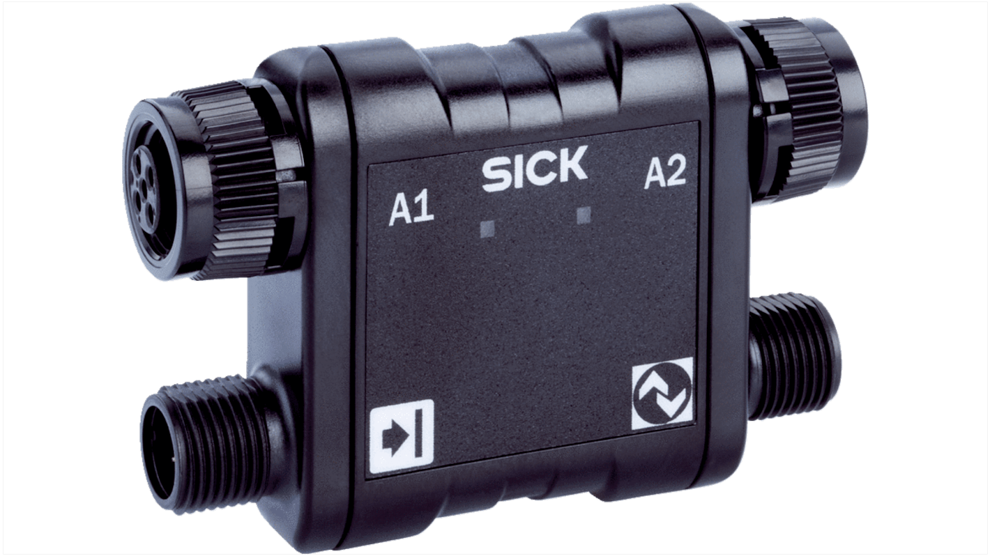 Connettore IO-Link Sick 2092757 per collegamento a sensori di muting a barriere fotoelettriche, orientamento verticale.