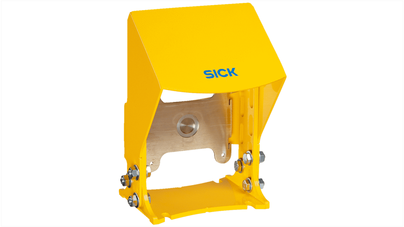 Staffa di montaggio a pavimento Sick 7087514 in acciaio verniciato, con meccanismo a snodo sferico e altezza regolabile.