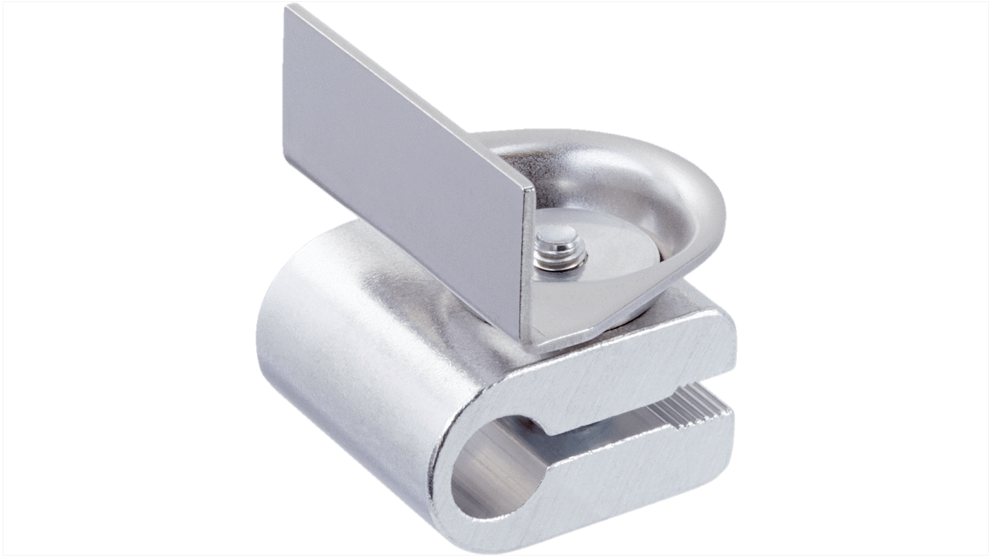 Sick BEF-KHS-ISPL21A, sistema di morsetti universali per riflettori su aste da 10 mm, con barra in alluminio e staffa in acciaio inox. Montaggio a flangia, adatto a pareti fino a 4 mm.