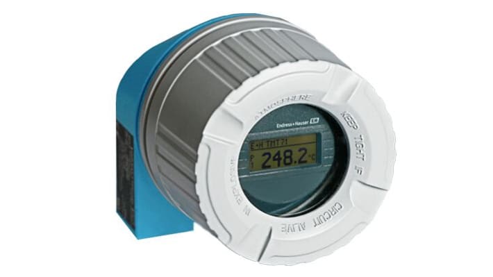 Trasmettitore di temperatura Endress+Hauser TMT71-AAA1AAAA1, programmabile, con uscita 4-20 mA e interfaccia Bluetooth.