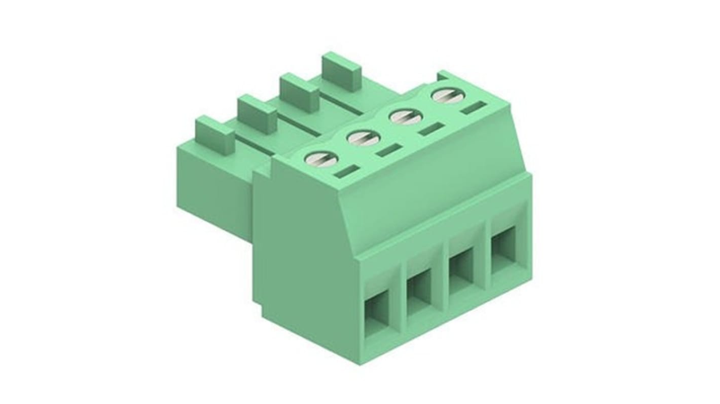 Connettore maschio Molex 395005004 Euro Plug 3.5MM RA GRN, 4 circuiti, alloggiamento verde, orientamento orizzontale, per connessioni elettriche stabili.