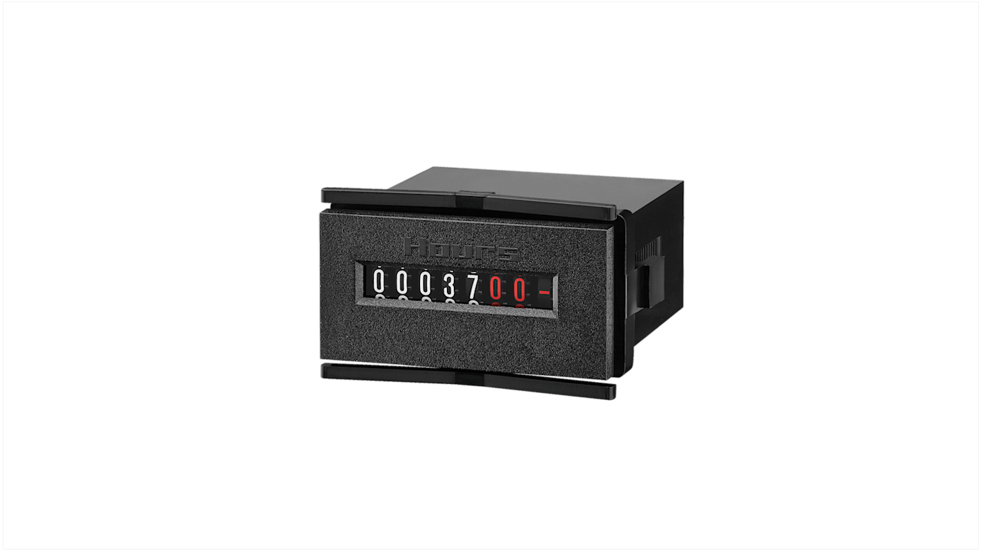 Contatore ore analogico Kübler 3245201351, 8 cifre, montaggio a pannello o su guida DIN, alimentazione 30 V CC, alta affidabilità.