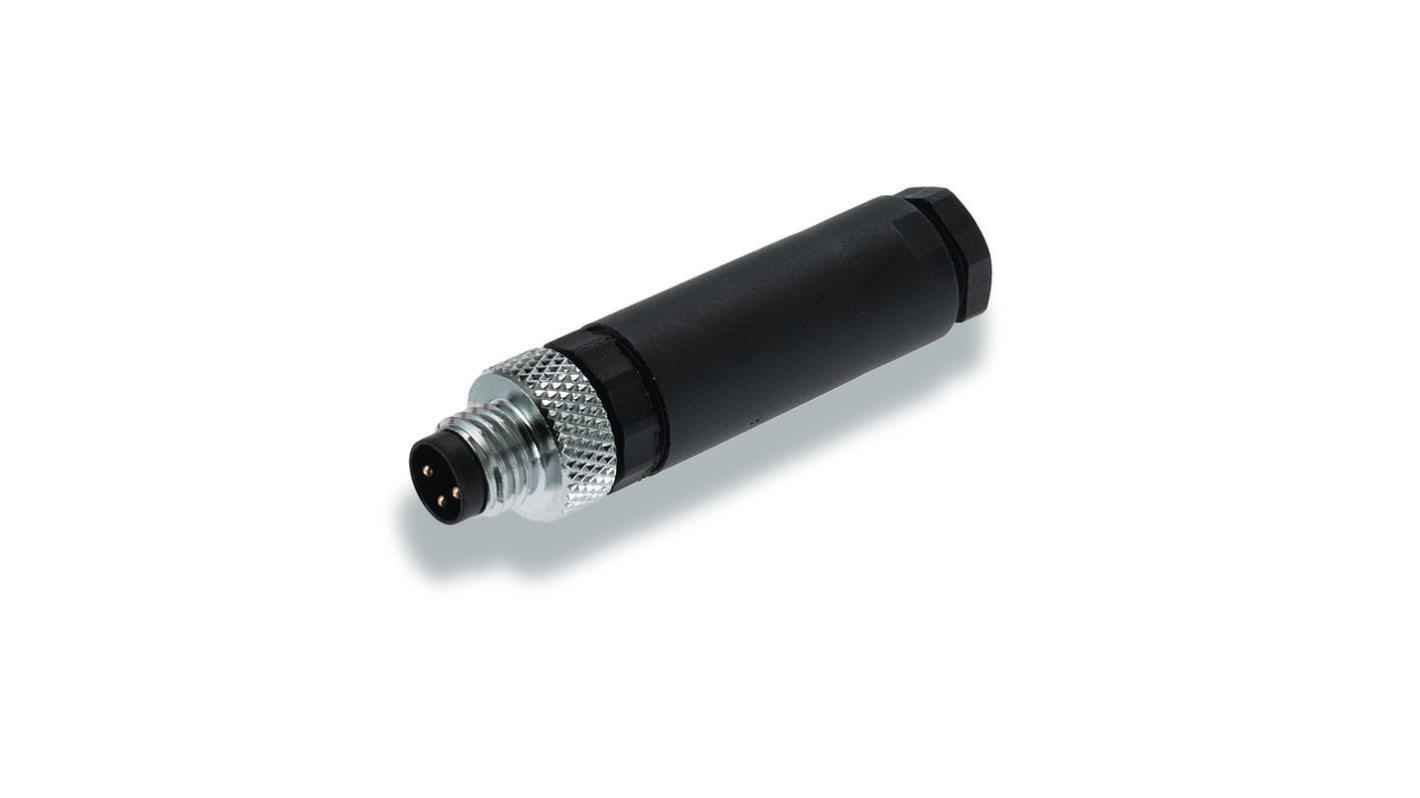 Connettore circolare Weidmüller M8 3 poli serie SAIS con attacco a vite - Codice 1803860000. Conforme RoHS e standard IEC 61076-2-101. Personalizzabile sul campo.