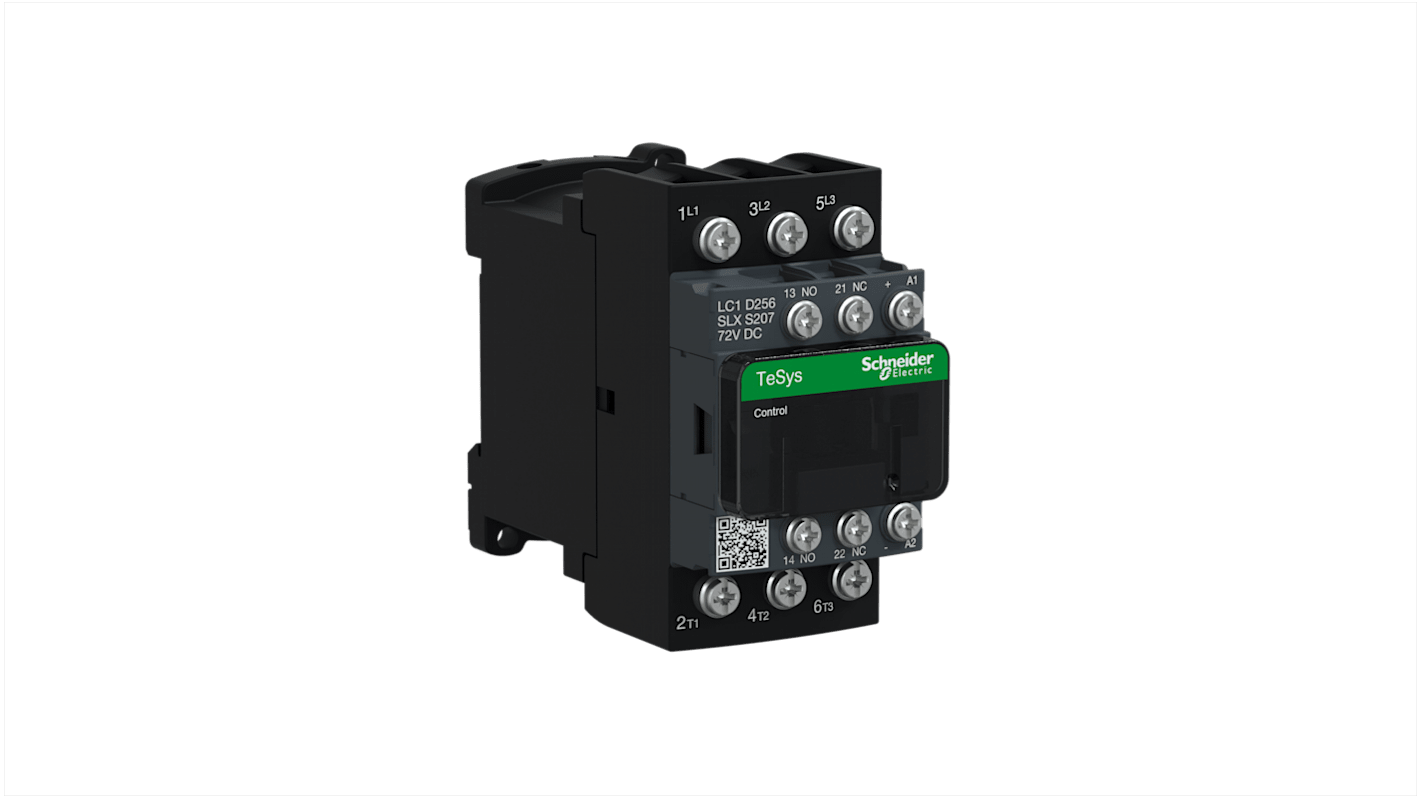 Contattore Schneider Electric LC1D256SLXS207, 3 poli, 25 A, 11 kW, tensione bobina 72 V c.c., design compatto.
