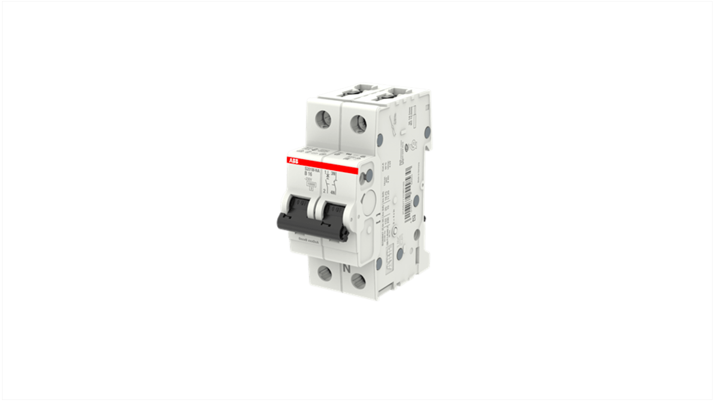 Interruttore automatico ABB Tipo B, 1+N, 16A, 10 kA, tensione 230V, design per installazione semplice e manutenzione.