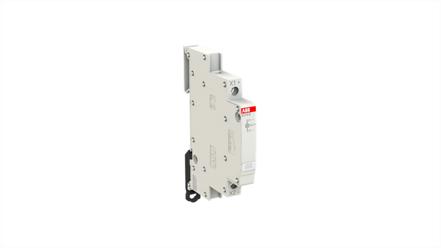 Indicatore LED ABB 2CCA703420R0001 per guida DIN, tensione 12-48 V AC/DC, colore bianco, durata 50.000 ore.