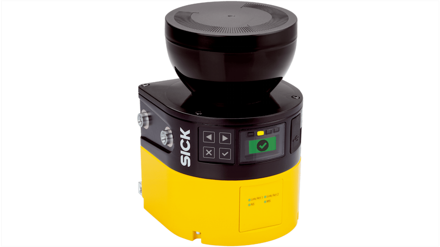 Laser scanner di sicurezza Sick MICS3-CCAZ40AN1P01, campo di protezione 4 m, angolo di scansione 275°, dimensioni 112 x 163 x 111,1 mm.