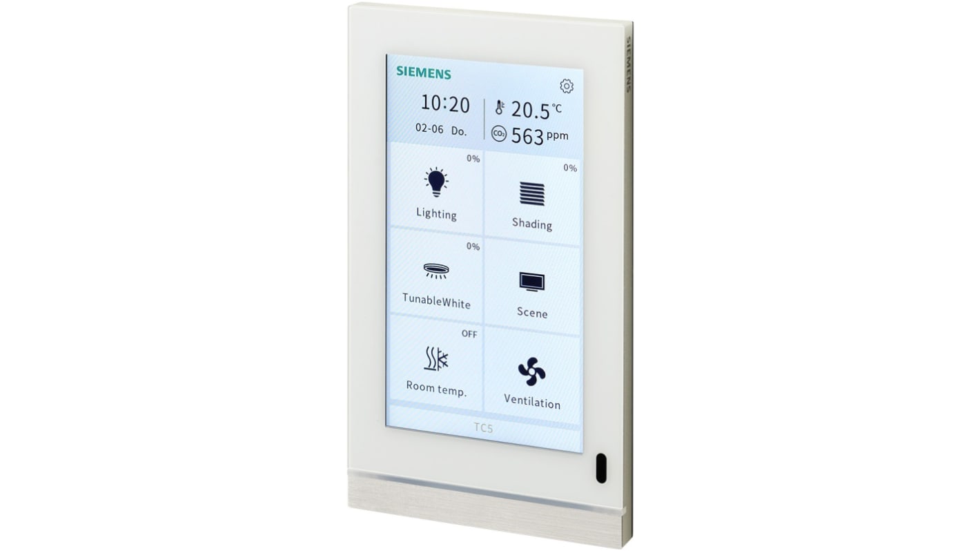 Siemens UP 205/12, display touch capacitivo da 5 pollici, risoluzione 480 x 854, compatibile KNX S-Mode. Montaggio orizzontale o verticale.