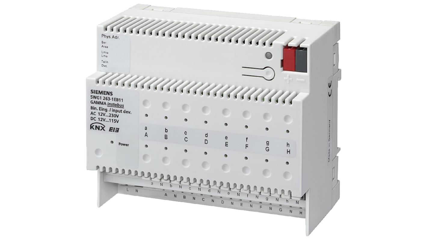 Modulo di ingresso Siemens N 263E11, 16 ingressi AC/DC 12-230V, montaggio su guida DIN, indicatori LED per tensione.
