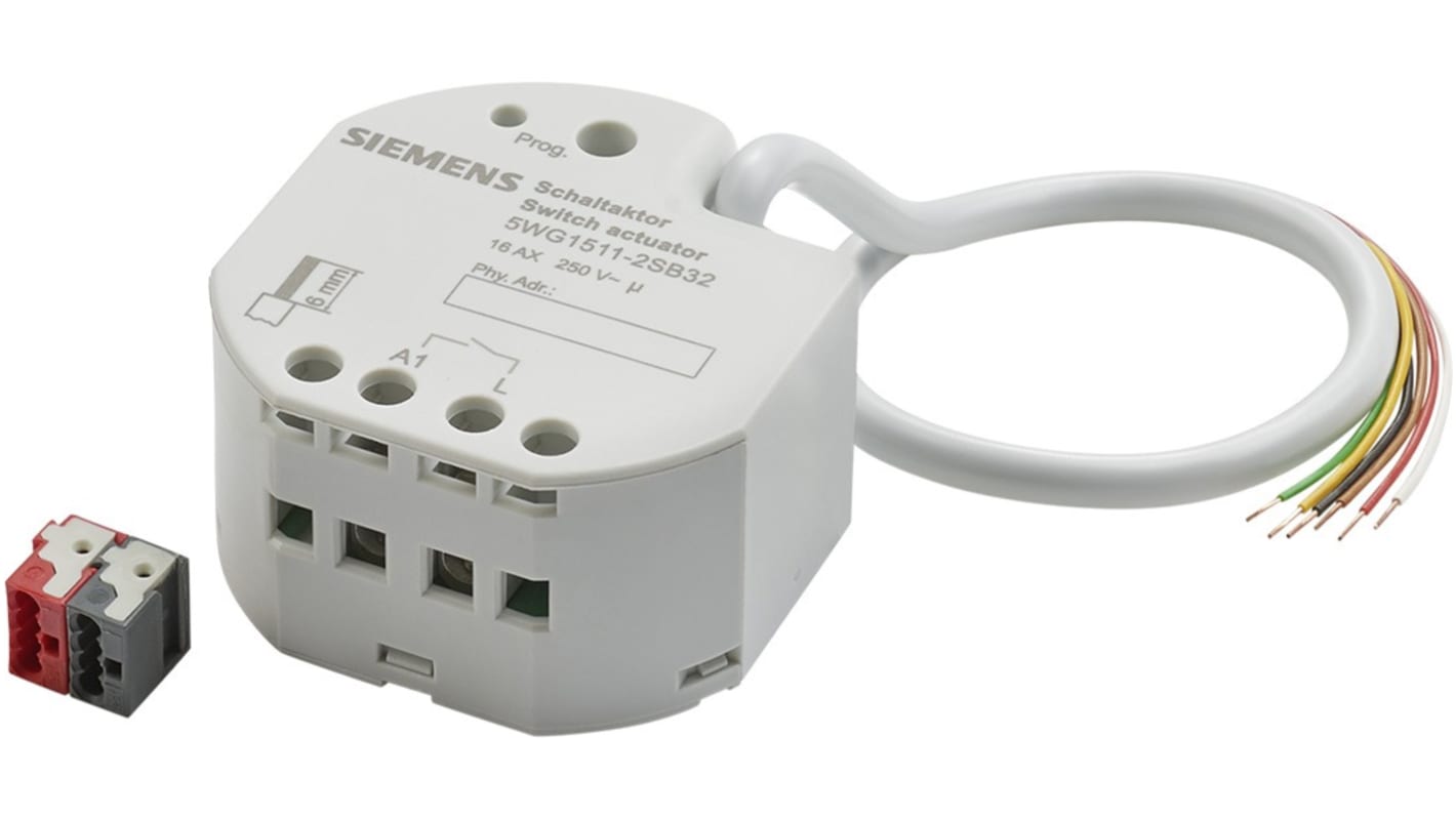 Siemens UP 511S32, attuatore di commutazione con tre ingressi binari e uscita relè bi-stabile, tensione 24 V c.c., installazione flessibile.