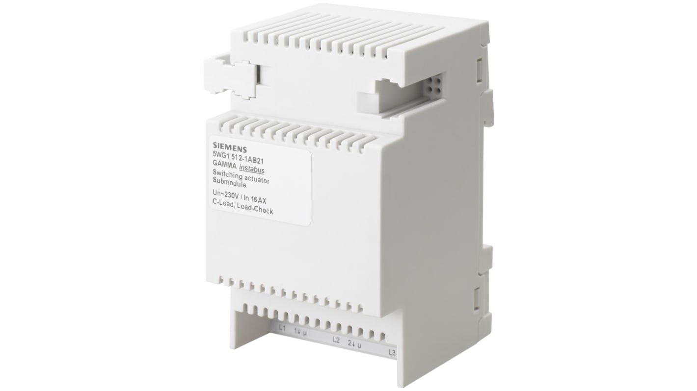 Siemens N 512/21, adattatore per Gamma Instabus con 3 uscite di commutazione a relè, montaggio su guida DIN, 16 A, 230/400 V AC.