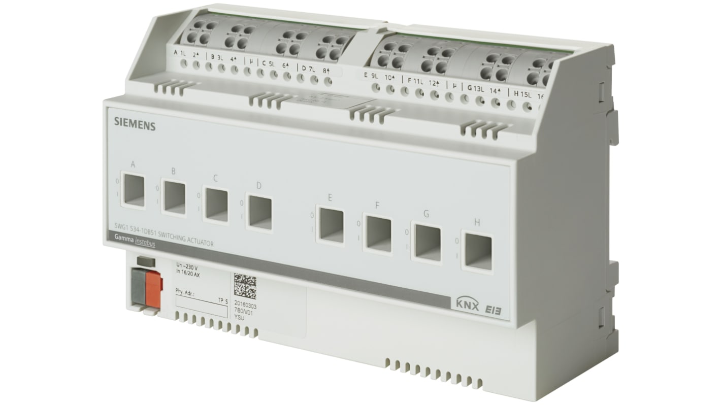 Siemens N 532D51, attuatore di commutazione con quattro uscite a potenziale zero, tensione 230V AC, compatibile KNX.