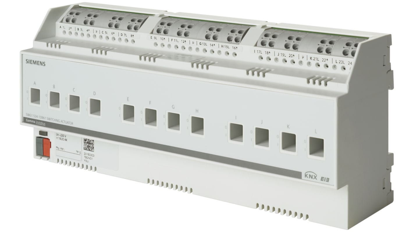 Siemens N 534D61, attuatore di commutazione con 12 uscite a potenziale zero, tensione 230 V c.a., configurazione tramite software ETS.