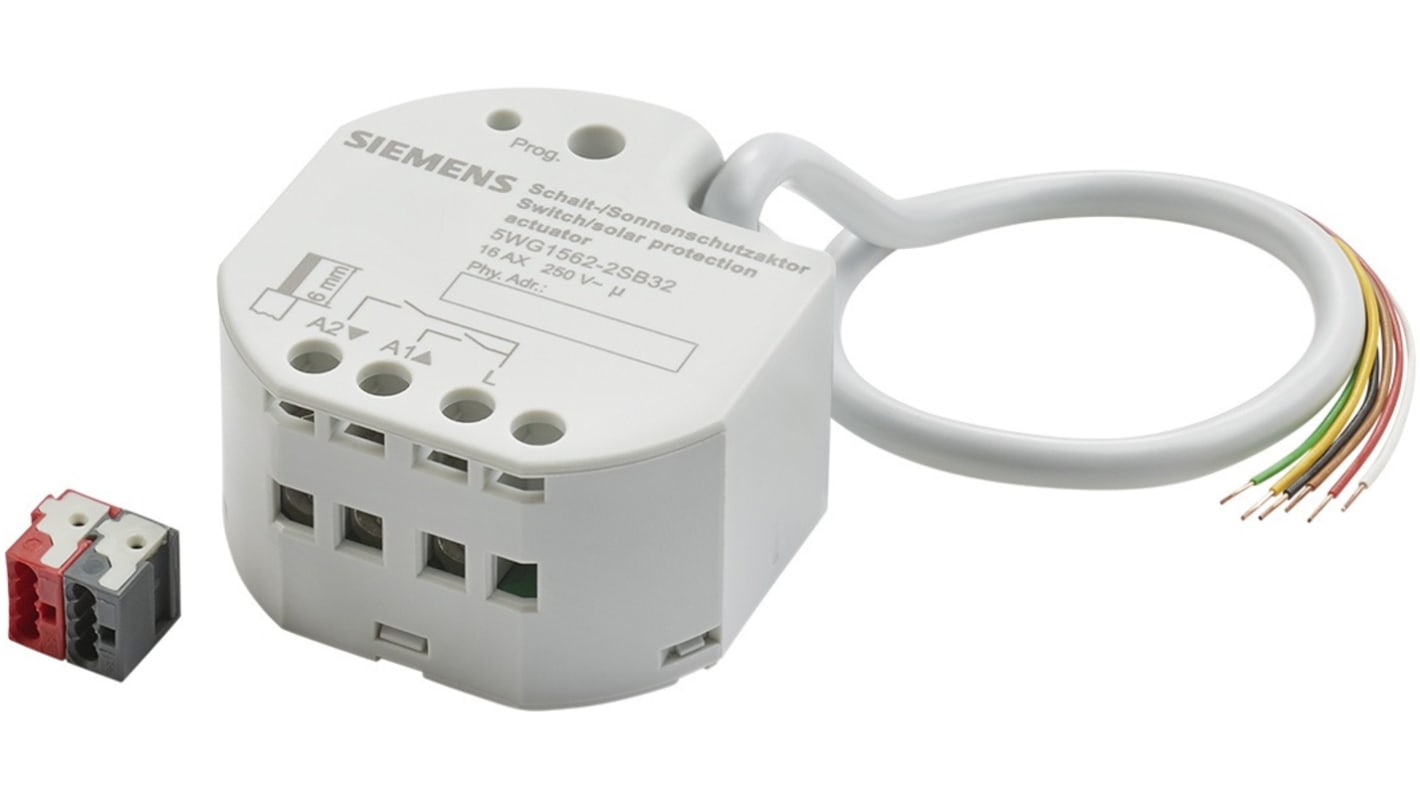 Siemens UP 562S32, attuatore di commutazione con due relè 16 A, montaggio flessibile, integrazione KNX e configurazione ETS.