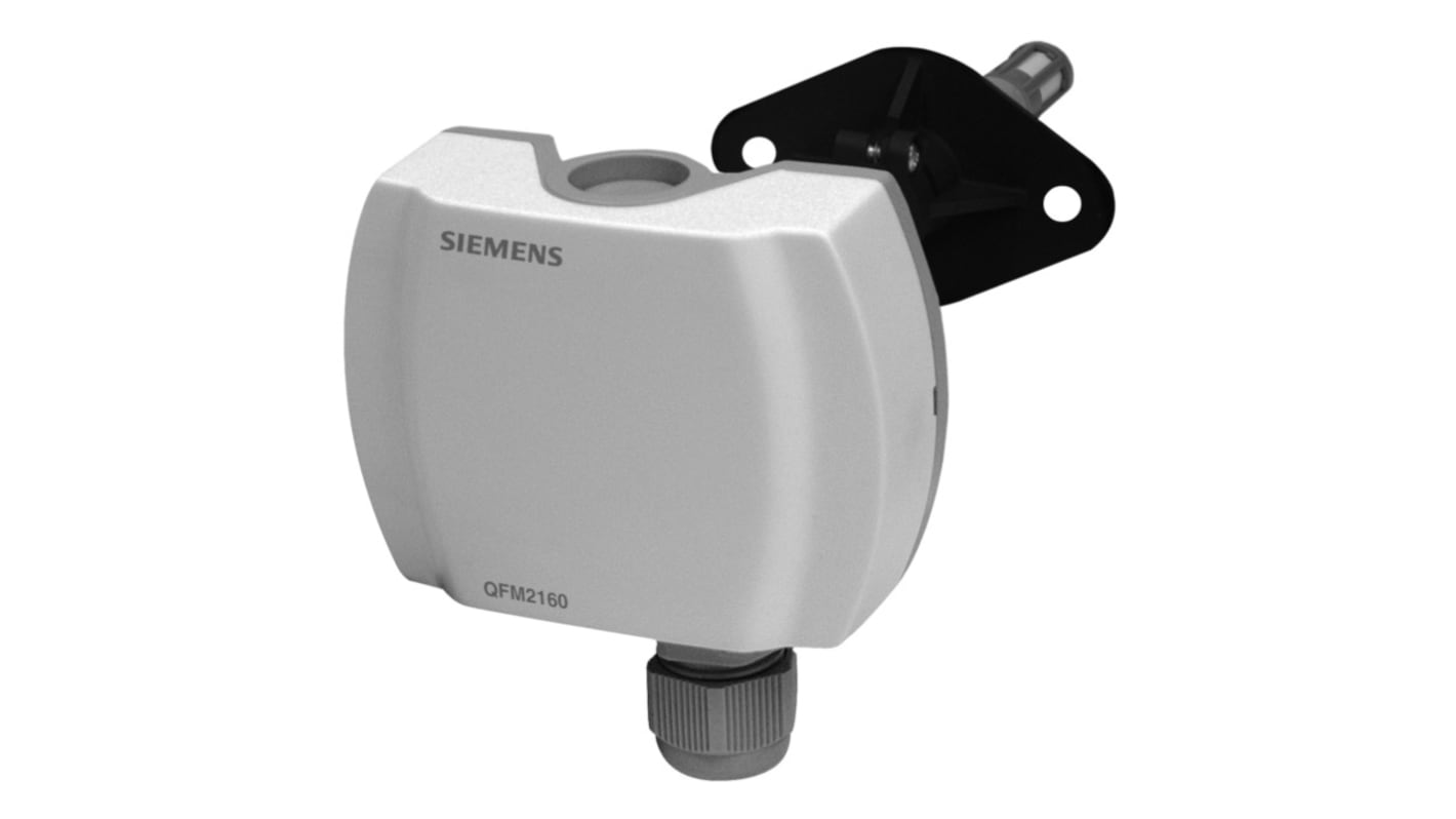 Sensore di condotto Siemens QFM2120 per impianti di ventilazione, montaggio a flangia, dimensioni 88 mm x 80 mm.