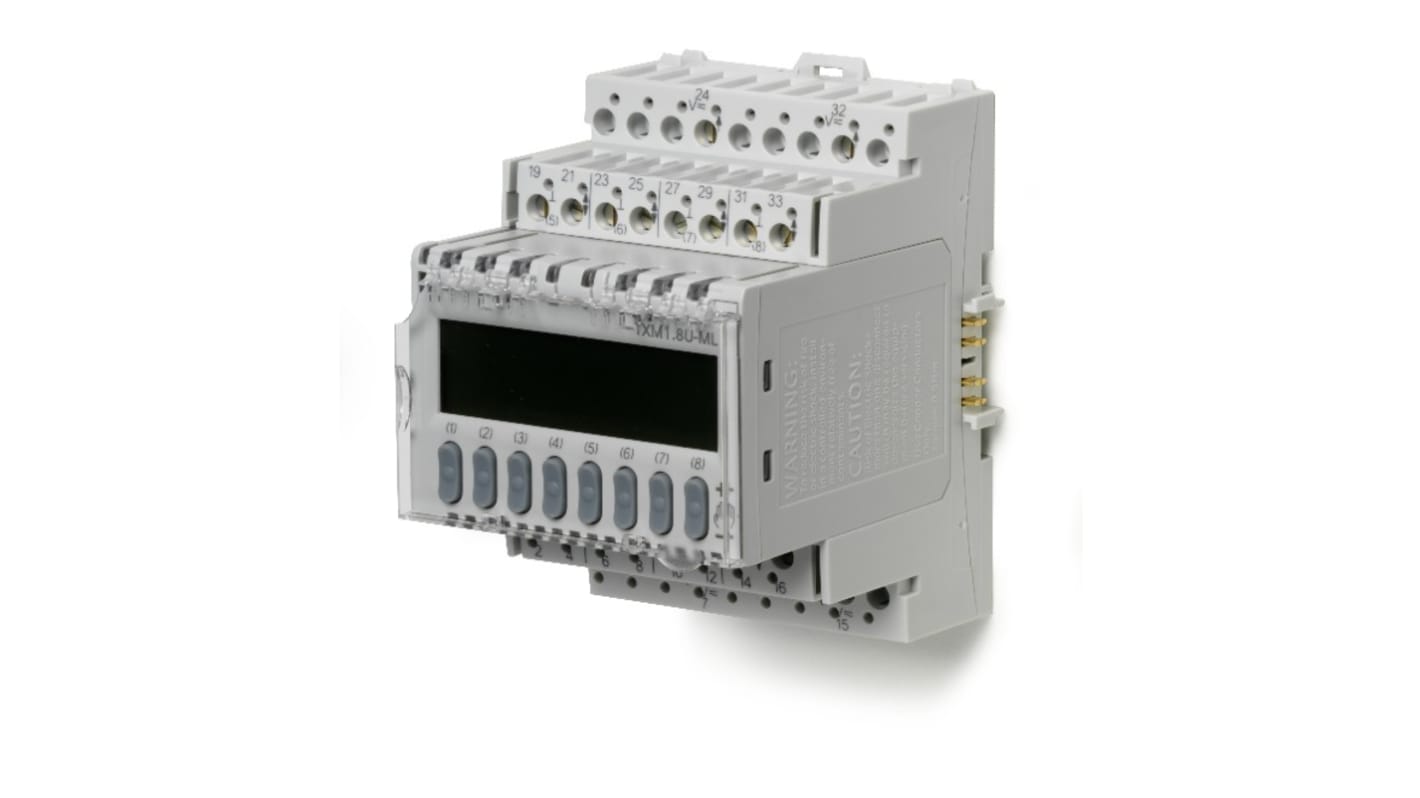 Modulo I/O Siemens TXM1.8U-ML, 8 punti configurabili, formato DIN, alimentazione 24 V c.c., con display LCD per diagnostica.