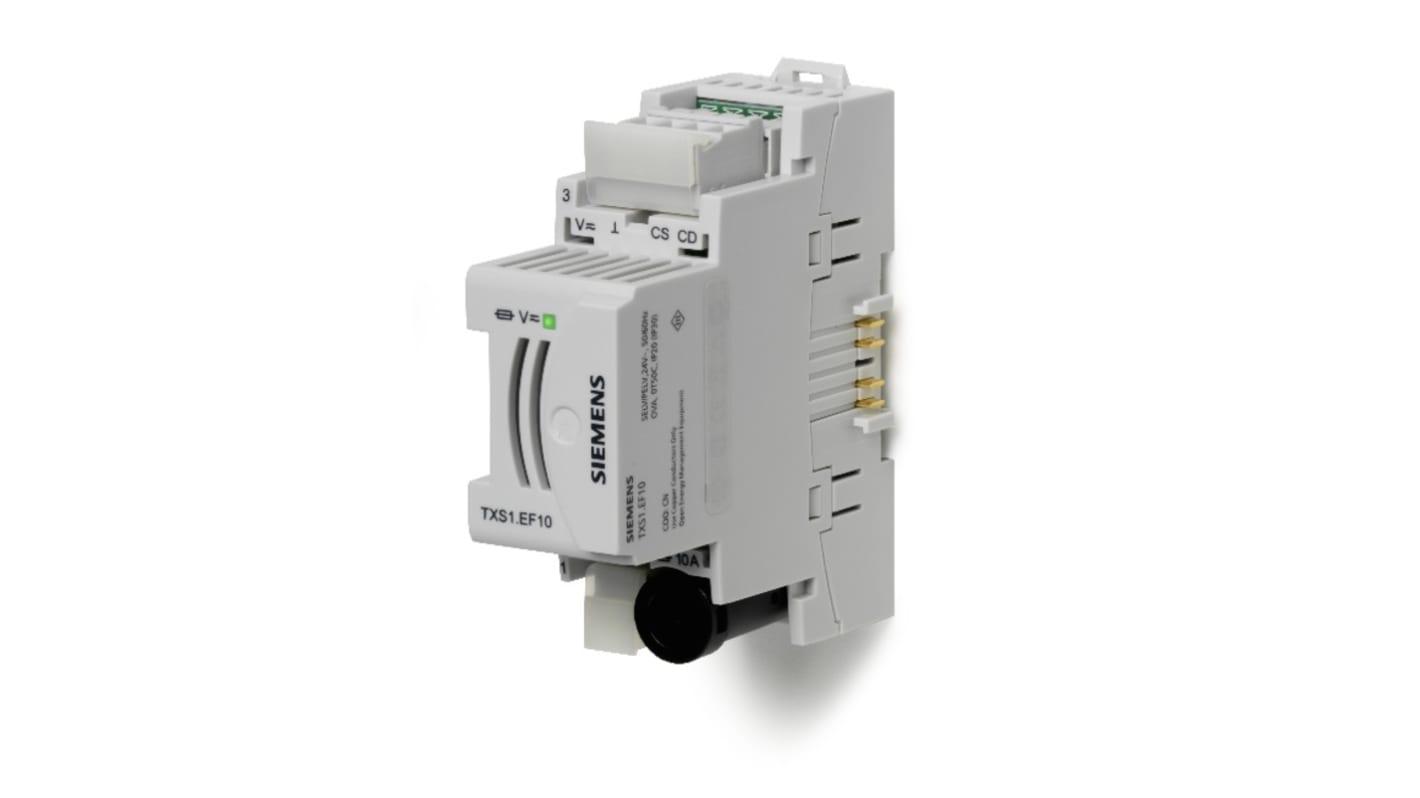 Adattatore Siemens TXS1.EF10 per moduli TX-I/O, alimentazione AC 24V, connessione bus autostabilizzata, installazione semplice.