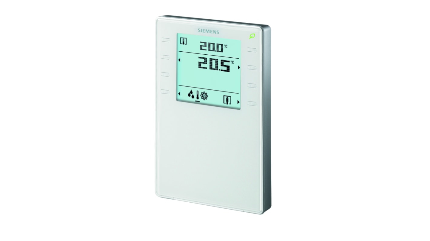 Unità operatore di sala Siemens QMX3.P74 con sensori di temperatura, umidità e CO2, dimensioni 133.4mm x 88.4mm.
