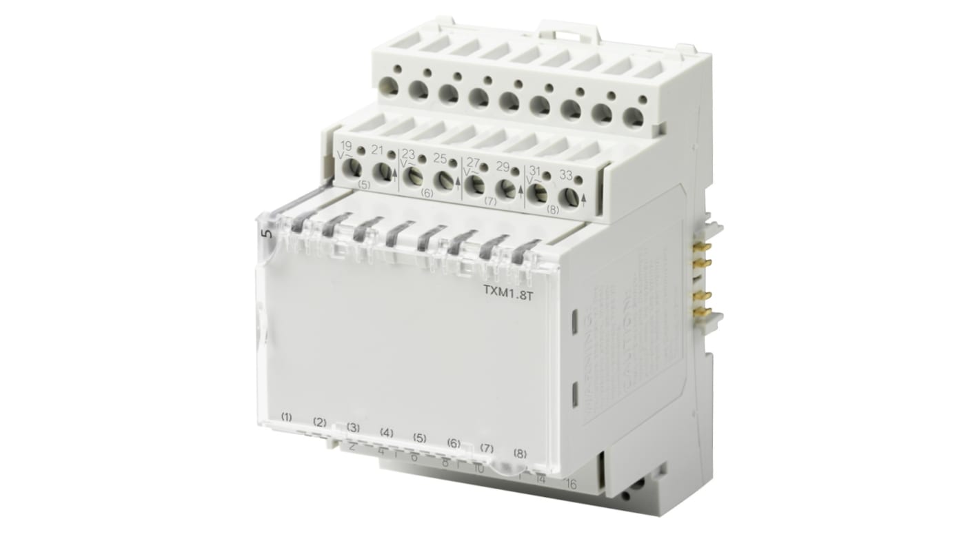 Modulo di uscita Siemens TXM1.8T per automazione edifici, 8 uscite a triac, alimentazione 24 V c.a., design compatto.