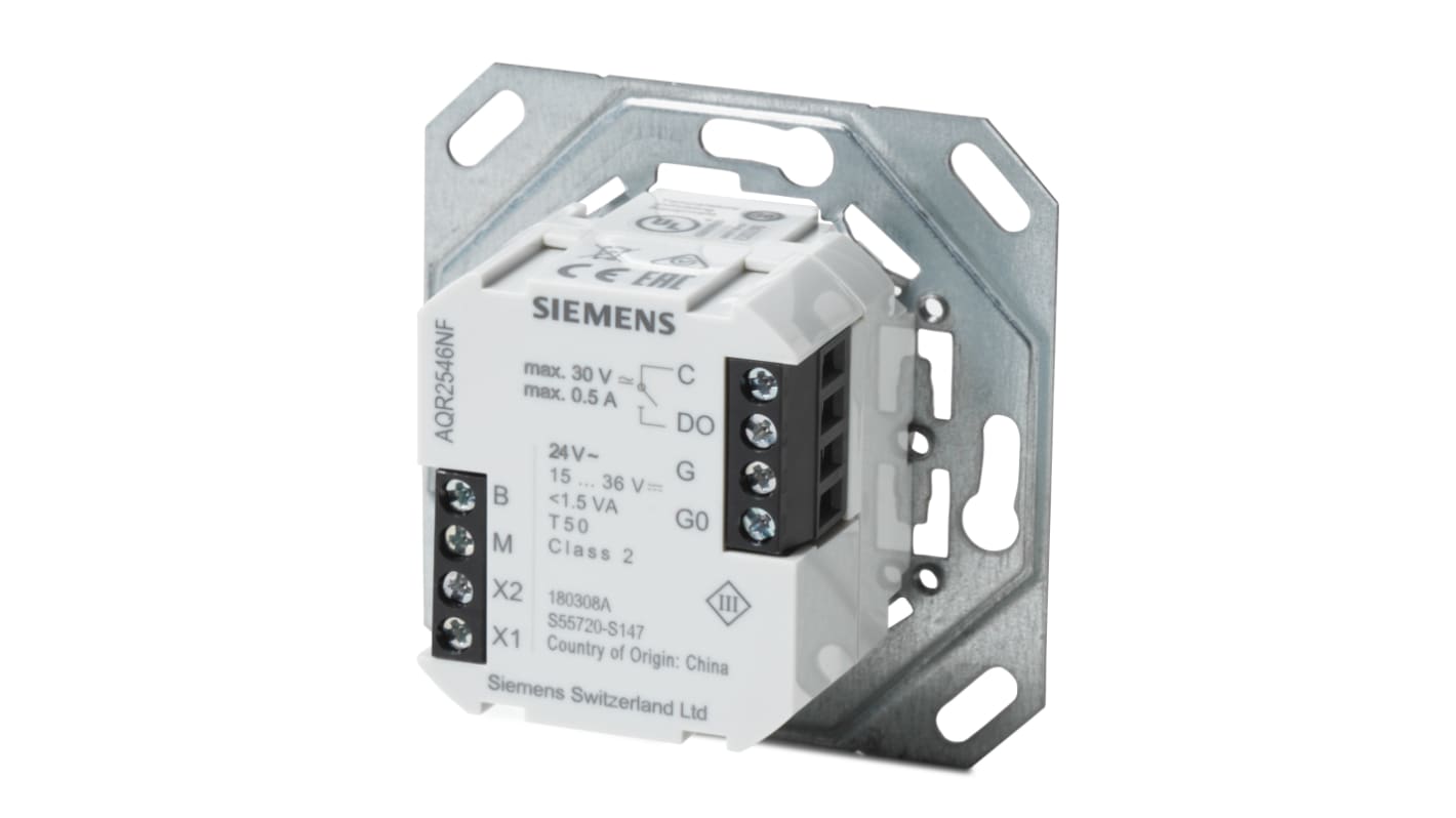 Sensore ambiente Siemens AQR2546NF per misurazione CO, tecnologia a infrarossi, montaggio a filo, dimensioni 70.8 mm x 70.8 mm.