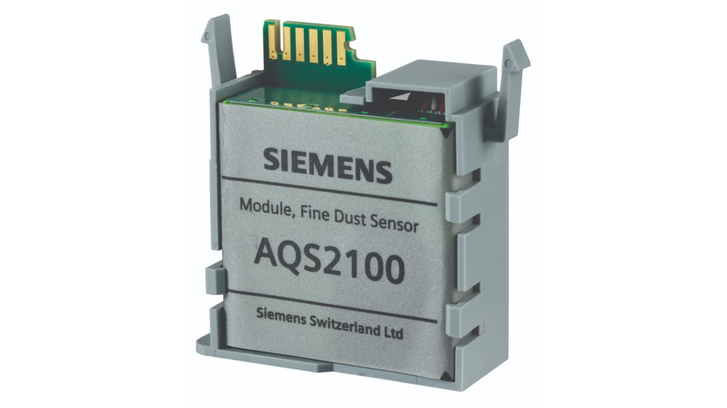 Siemens AQS2100, sensore per polveri sottili con uscita 0-10 V DC, montaggio a flangia, operante da -5 a 45 °C.