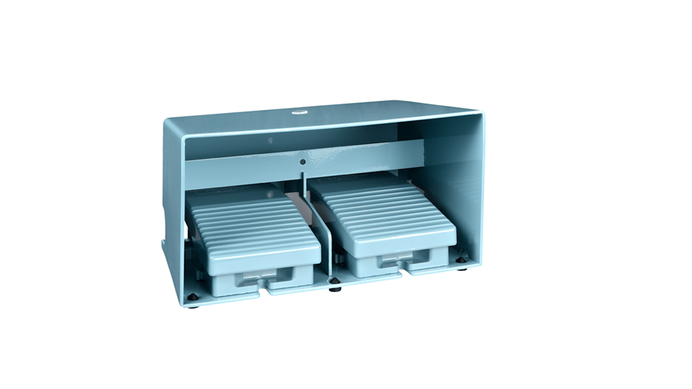 Interruttore a pedale doppio Schneider Electric XPEM6210D, IP66, montaggio su cavo, struttura metallica, coperchio blu.