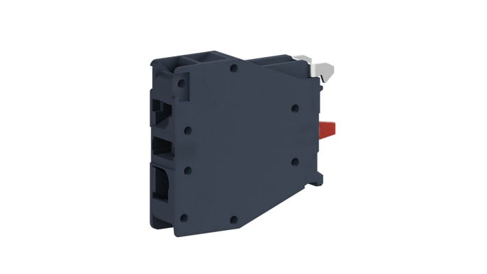 Blocco contatti 1NC frontale Schneider Electric ZBE102GEX, design compatto, montaggio facilitato, tensione 415V.