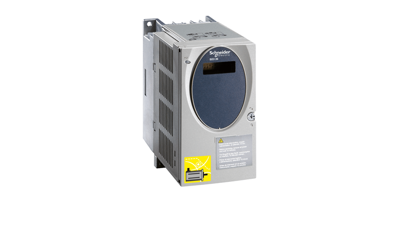 Motore passo passo Angolo Schneider Electric SD326DU25S2, alimentazione 100-240 V, corrente massima 2,5 A, potenza 180 W a 115 V.