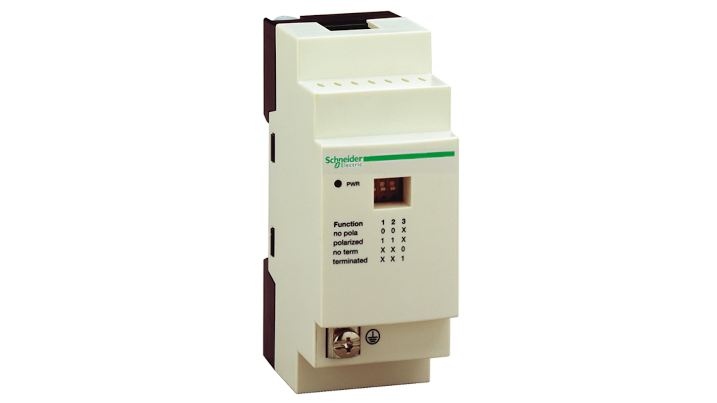 Modulo I/O Schneider Electric TWDXCAT3RJ per Modicon M238, con 2 connettori RJ45, montaggio su guida DIN da 35 mm, per collegamenti seriali RS485.