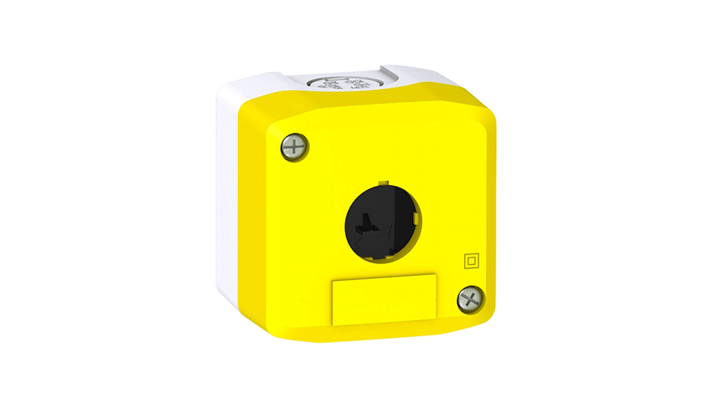 Interruttore stazione di controllo Schneider Electric XALFK01, colore giallo, singolo foro da 22 mm, in policarbonato.