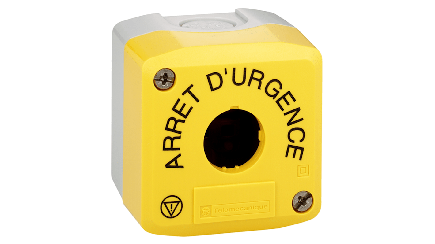 Interruttore stazione di controllo Schneider Electric, serie Harmony XALK, IP66, colore giallo, con foro per pulsante e ingressi cavi.