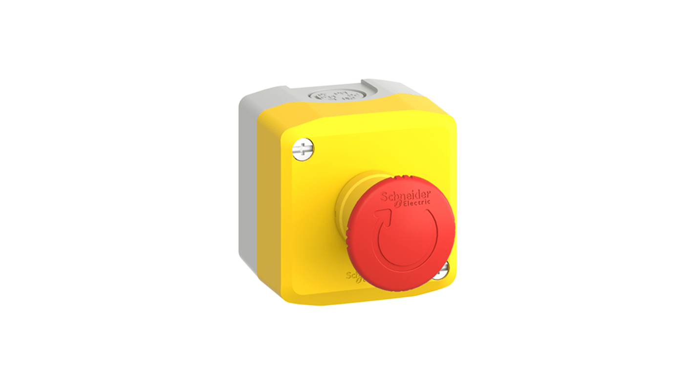 Interruttore di emergenza Schneider Electric XALK178FH7, pulsante rosso a fungo, protezione IP66/IP67/IP69K, attuazione a pulsante.