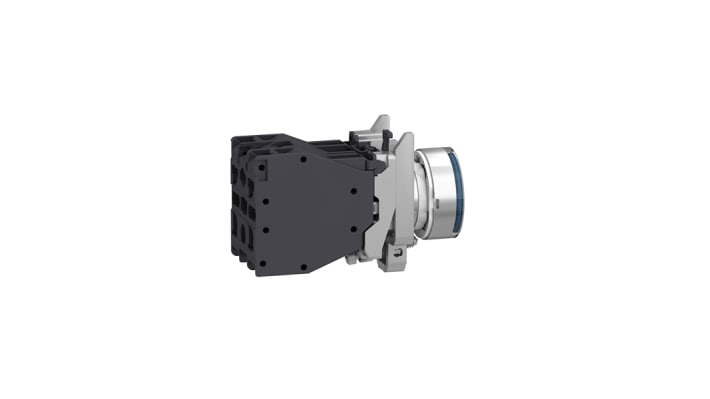 Pulsante luminoso a ritorno a molla Schneider Electric, IP66, montaggio a pannello, diametro 22.5mm, LED blu, 1NO, codice XB4BP683BM5GEX.