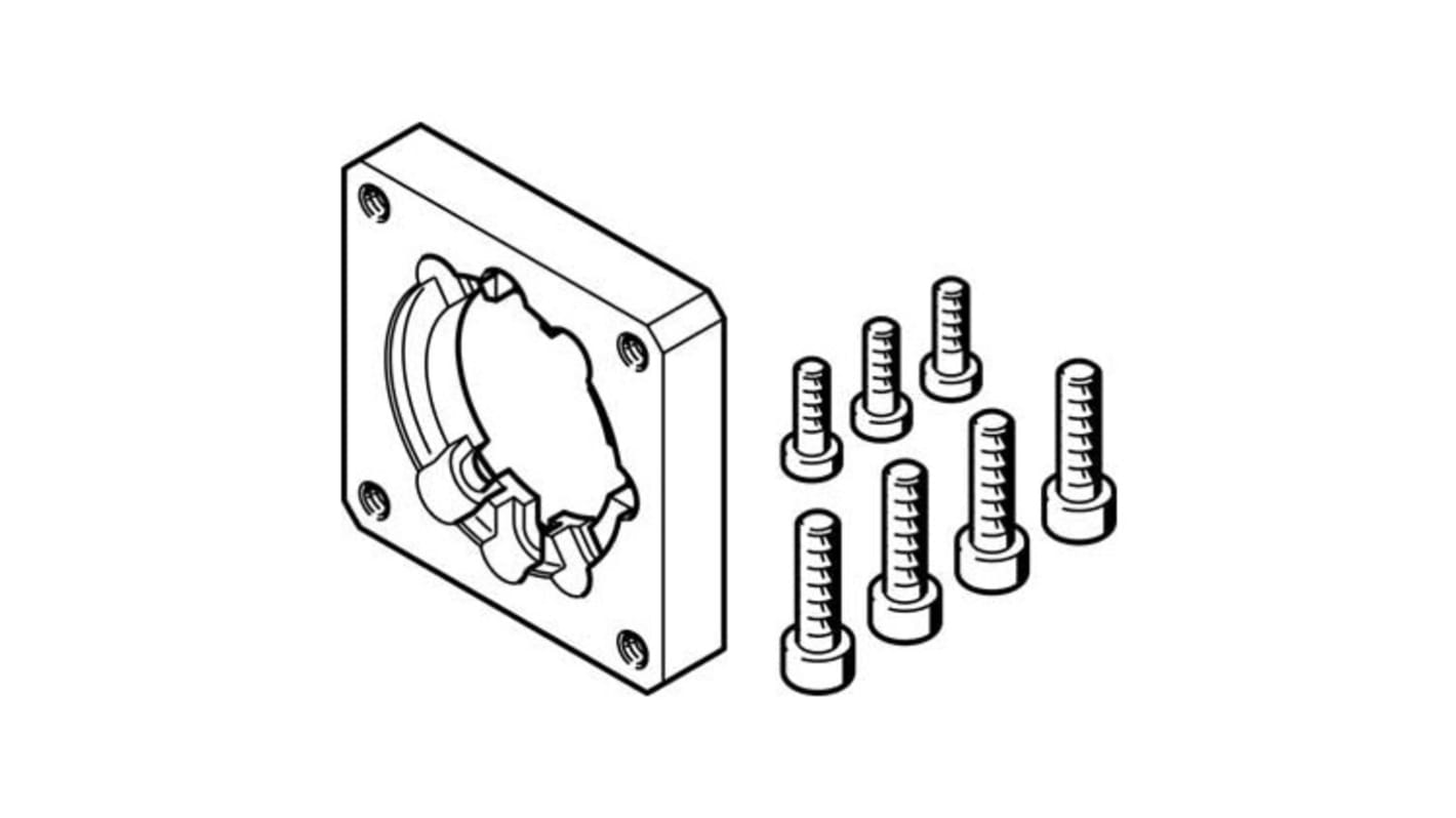 Flangia motore Festo EAMF-A-44A/B-55A, per azionamenti elettrici, peso 80 g, intervallo di temperatura -25 a 60 °C.