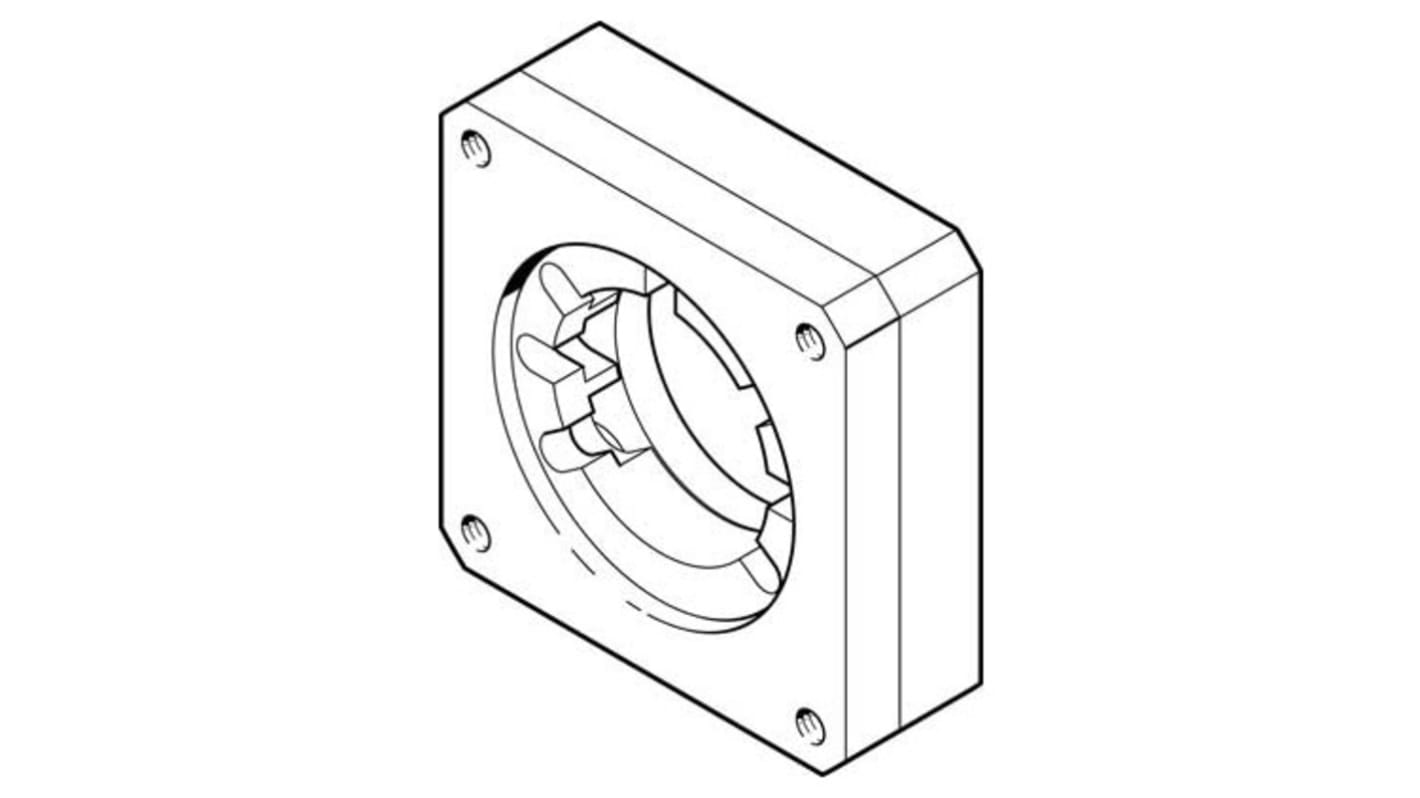 Flangia motore Festo EAMF-A-44A/B-60G, peso 165 g, progettata per azionamenti elettrici, con montaggio versatile e interfacce codificate.
