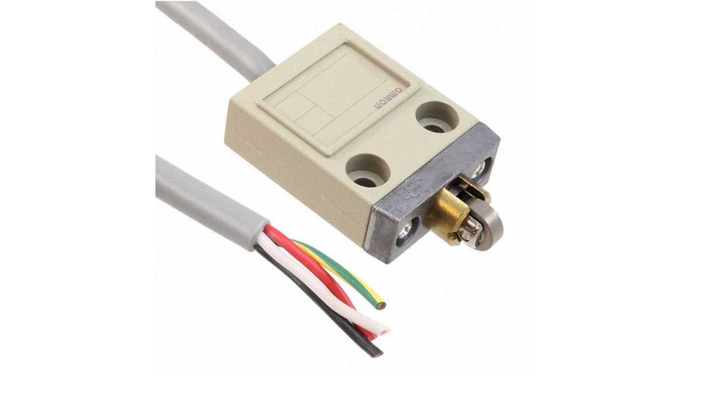Interruttore di fine corsa Omron D4C1203, tasto a rotella SPDT, IP67, alloggiamento metallico, dimensioni 16 mm, connettore M12 o cavo VCTF.