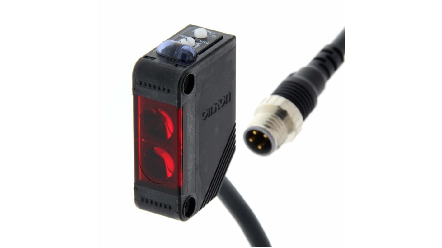 Sensore fotoelettrico Omron E3Z-R81-M3J 0.3M, rettangolare retro-riflettente, rilevamento fino a 4000 mm, uscita PNP.