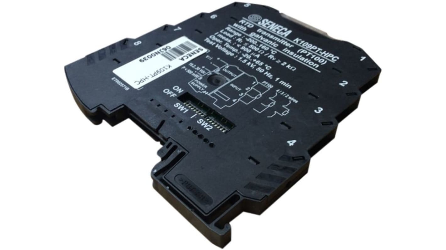 Condizionatore di segnale Seneca K109PT-HPC per termoresistenze, uscita mA/V, isolamento galvanico.
