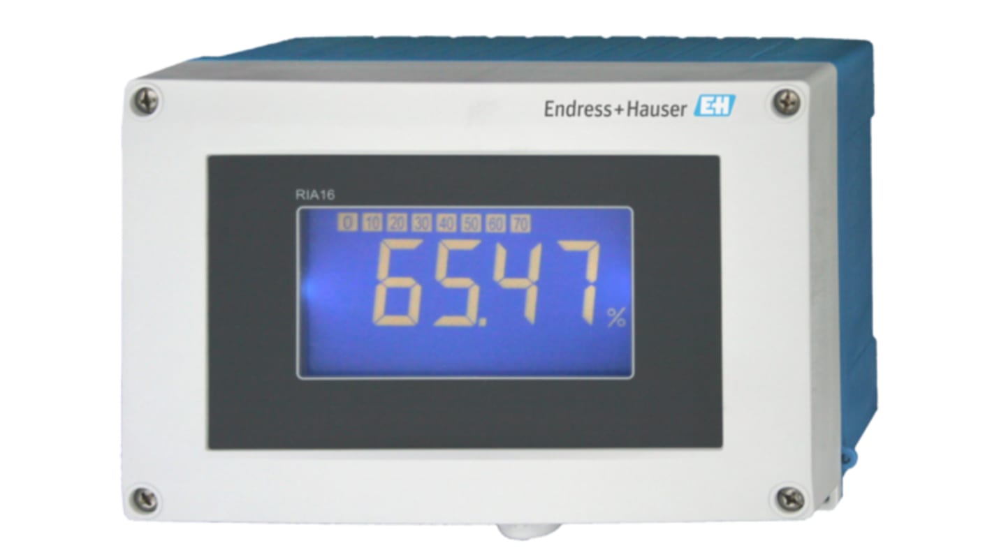 Endress+Hauser RIA16-GR1A, indicatore di processo con display LCD retroilluminato, alimentazione 4-20 mA, profondità 96 mm.