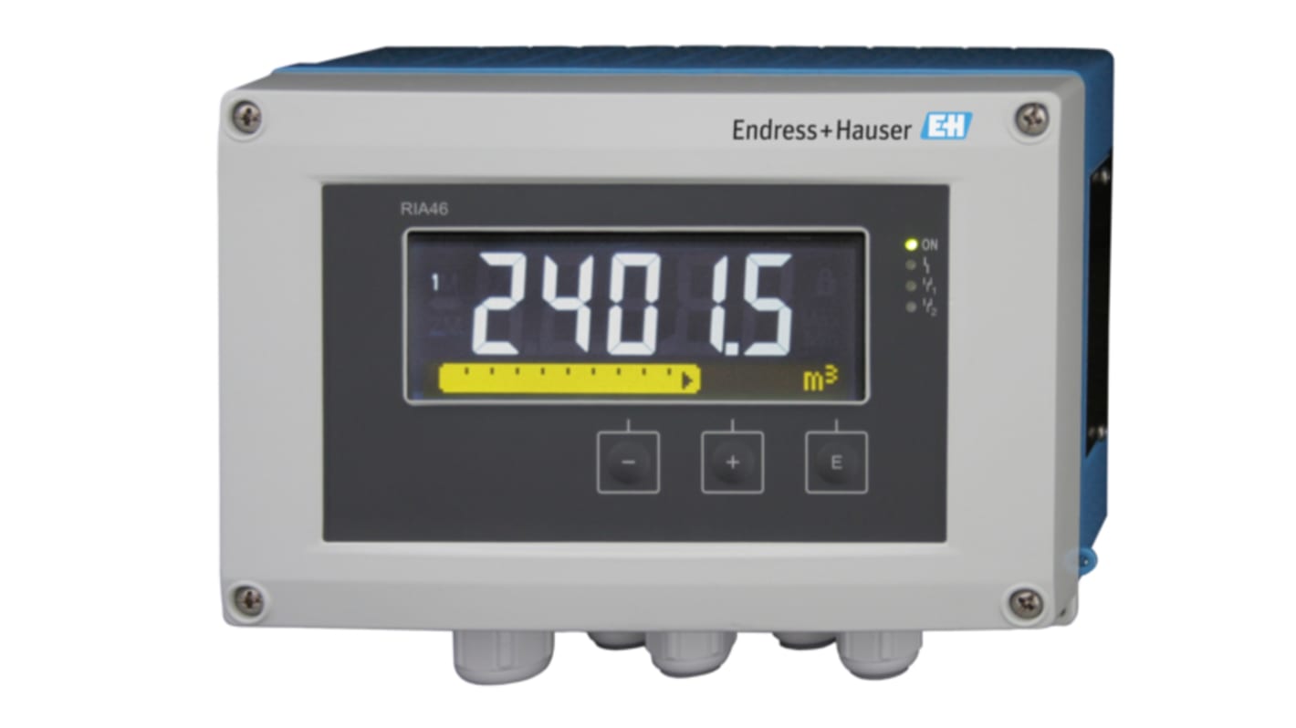 Endress+Hauser RIA46-B1B2A, indicatore di processo multifunzionale con display LCD, ingressi universali e monitoraggio valori limite.