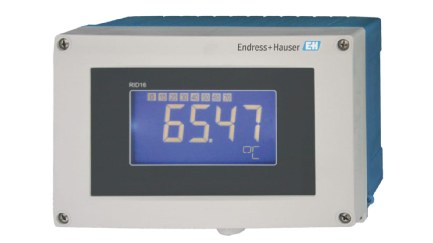 Endress+Hauser RID16-AA1A2, indicatore di processo 8 canali con display LCD retroilluminato, profondità 96 mm. Supporta Fieldbus e PROFIBUS.