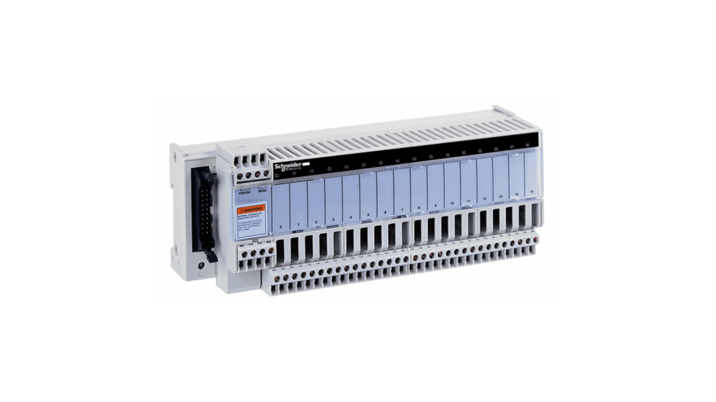 Modulo ABE7 I/O Schneider Electric ABE7H16S43, 16 ingressi, alimentazione 19-30 V, indicatori LED, protezione cortocircuito.