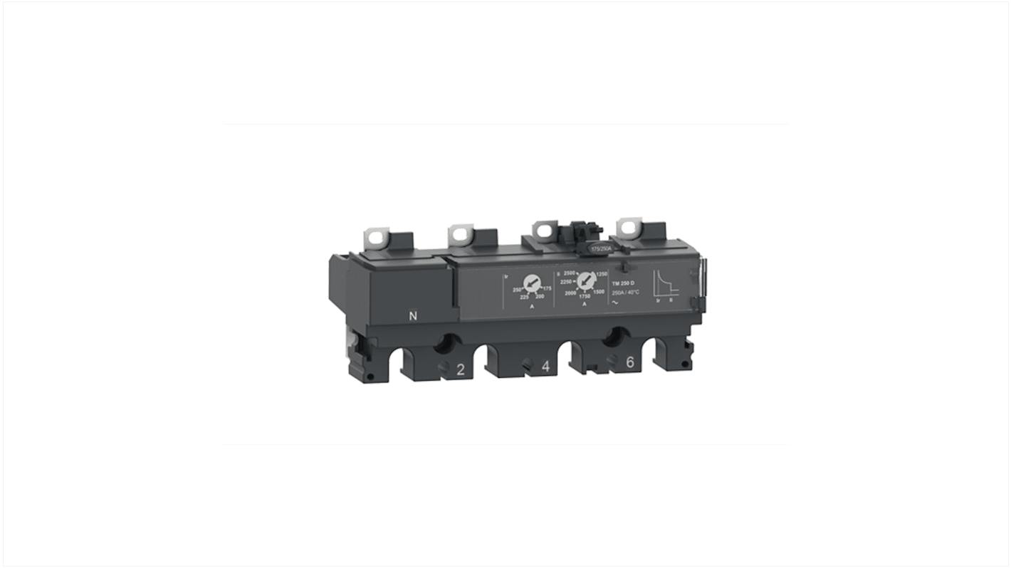 Interruttore magnetotermico scatolato Schneider Electric C256TM200, 4 poli, 200A, montaggio fisso, con protezione da sovraccarico e cortocircuito.