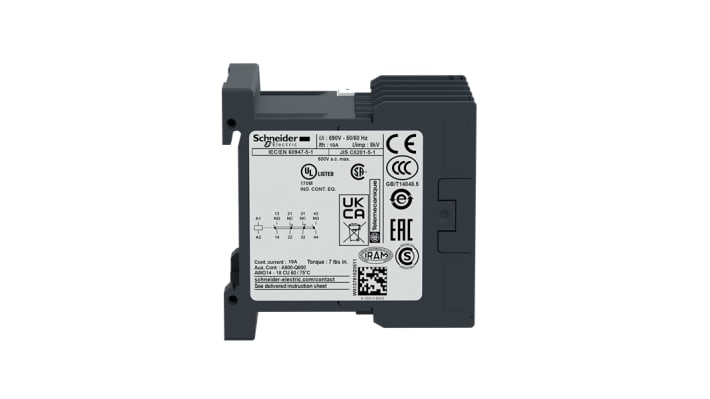 Relè contattore Schneider Electric CA3KN22JD, 4 poli, 2 NO + 2 NC, tensione bobina 12 V, montaggio su guida.