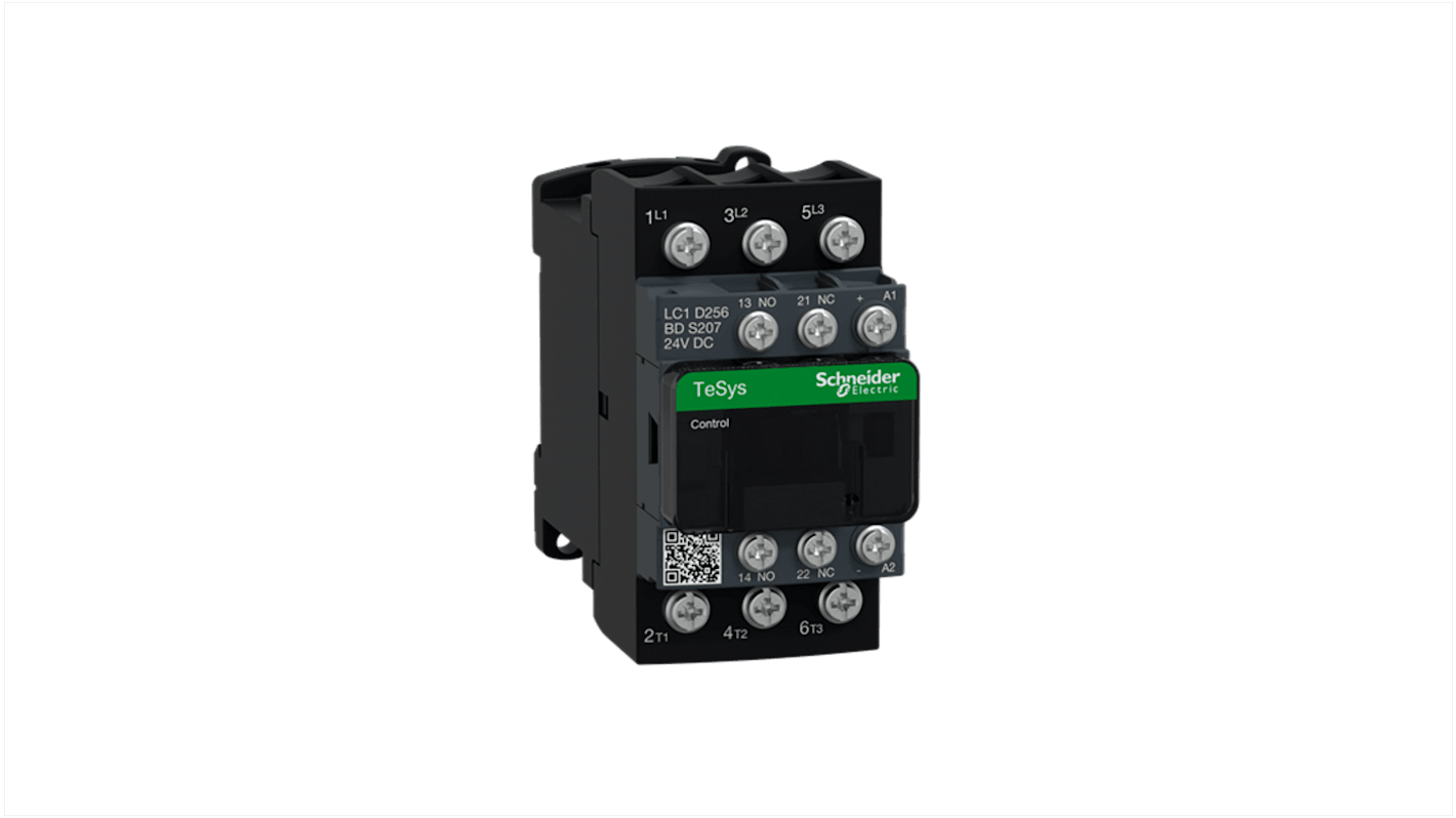 Contattore Schneider Electric LC1D256BDS207, 3NO, 25 A, 24 V c.c., conforme RoHS, senza PVC e mercurio.