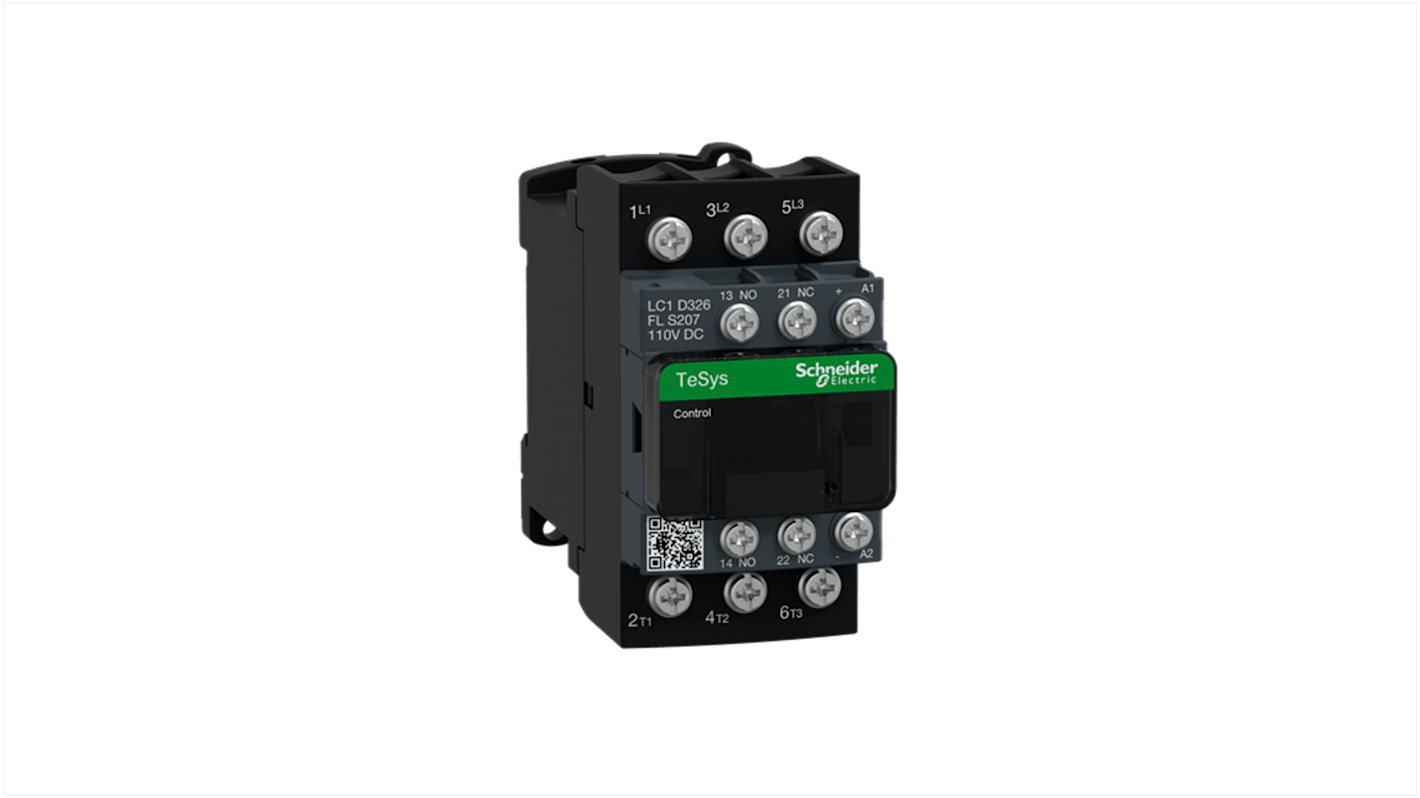 Contattore Schneider Electric LC1D326FLS207, 3 poli NO, 32 A, 7,5 kW, 110 V c.c., progettato per controllo motore.
