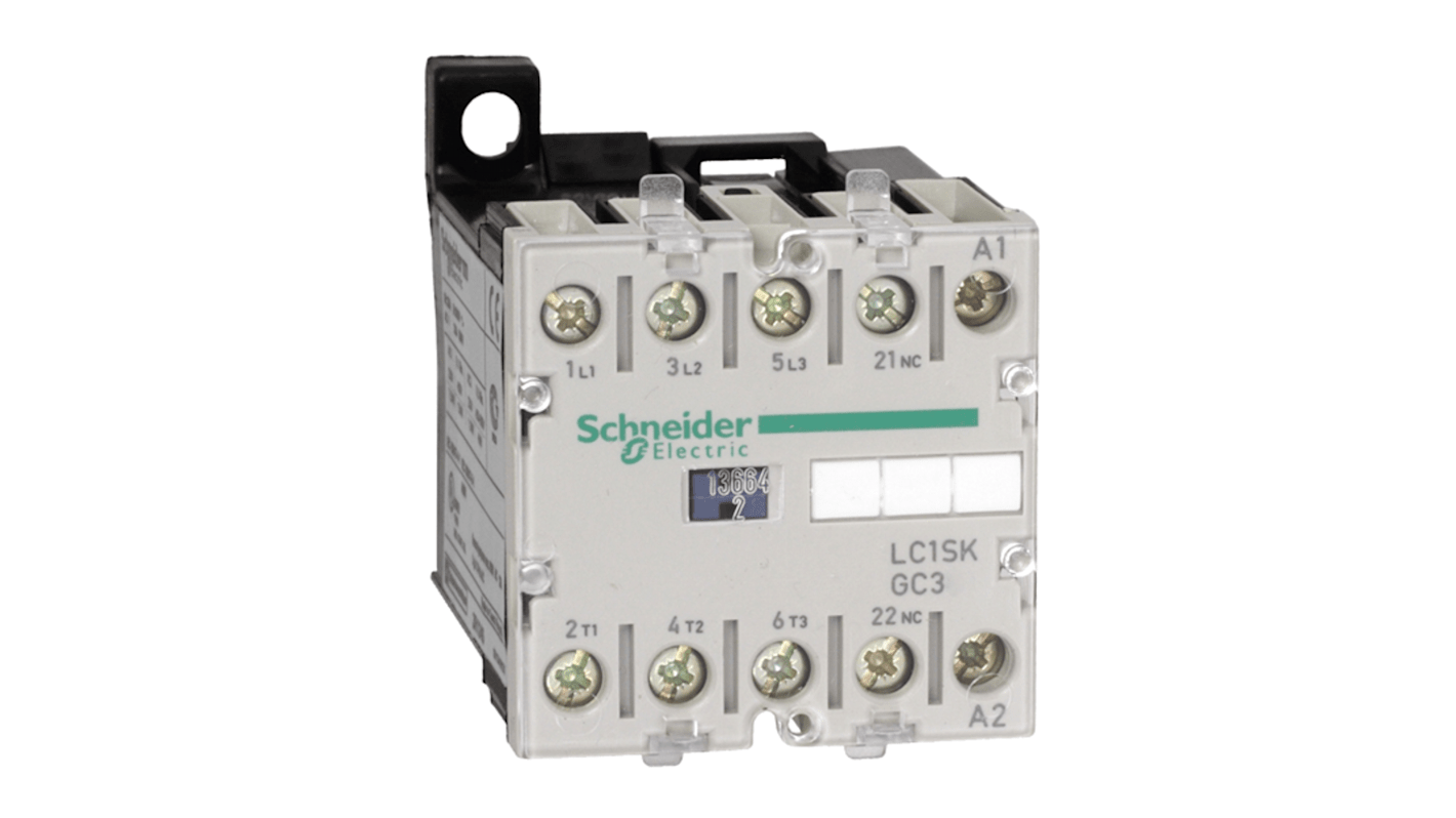 Contattore Schneider Electric LC1SKGC301P7, 3 poli 3NO, 9 A, 230 V c.a., design compatto per montaggio.